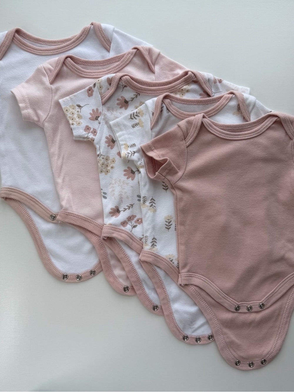 Chick Pea Baby Girl 5-Pack Bodysuits 0-3M Pink Floral Cotton Set